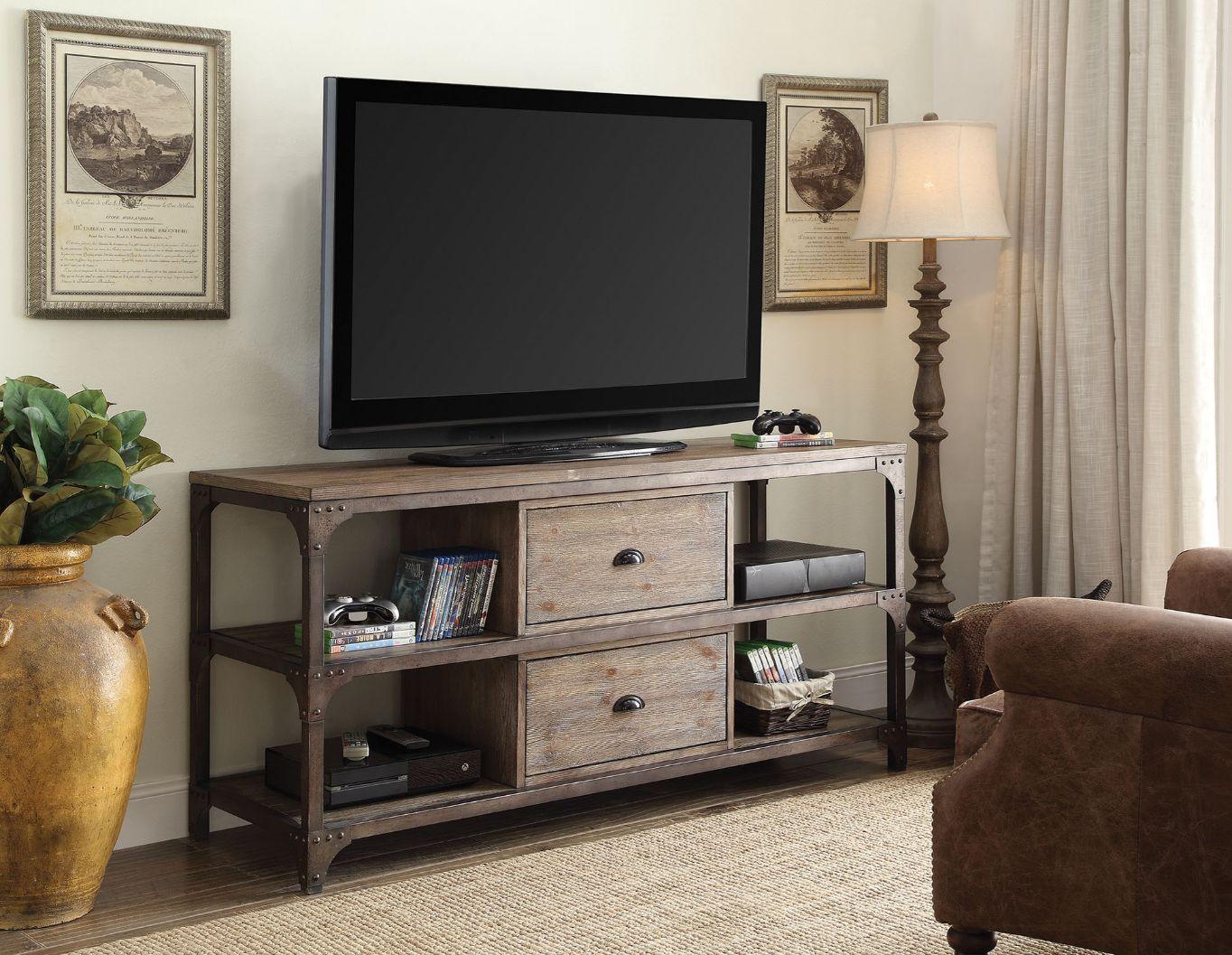 ACME Gorden TV Stand, Weathered Oak & Antique Silver 91504 FredCo