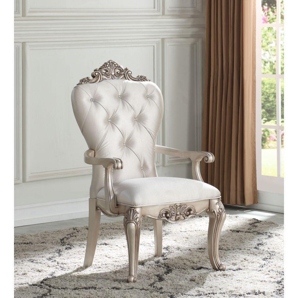 ACME Gorsedd Arm Chair (Set-2), Cream Fabric & Antique White FredCo