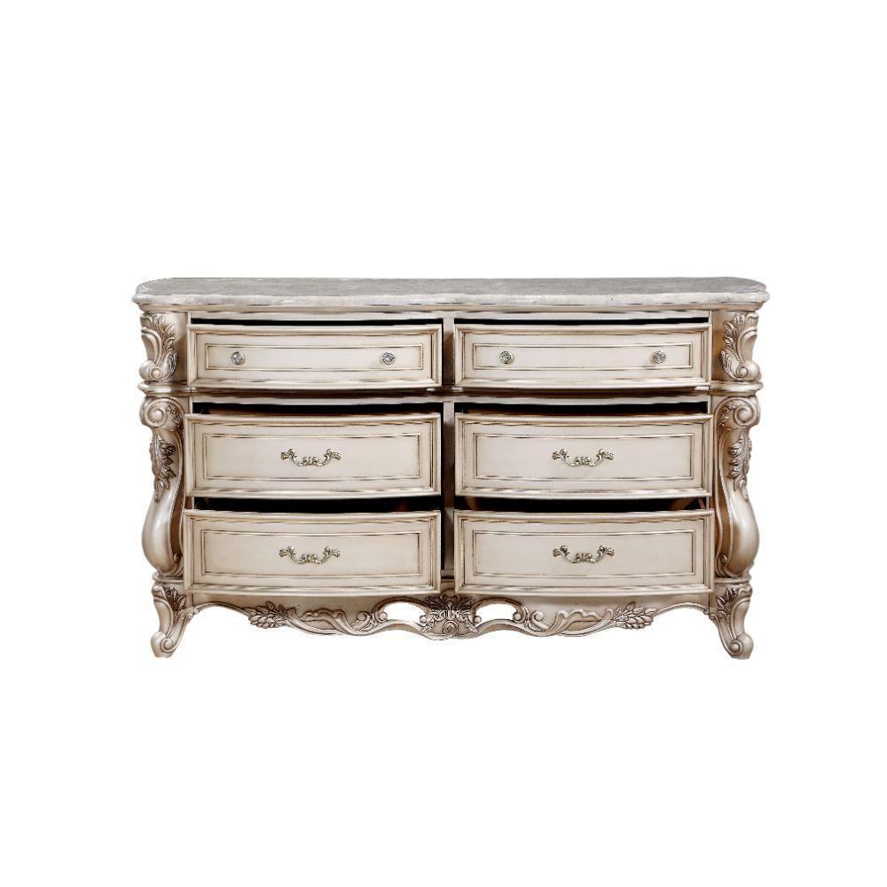 ACME Gorsedd Dresser w/Marble Top, Marble & Antique White FredCo
