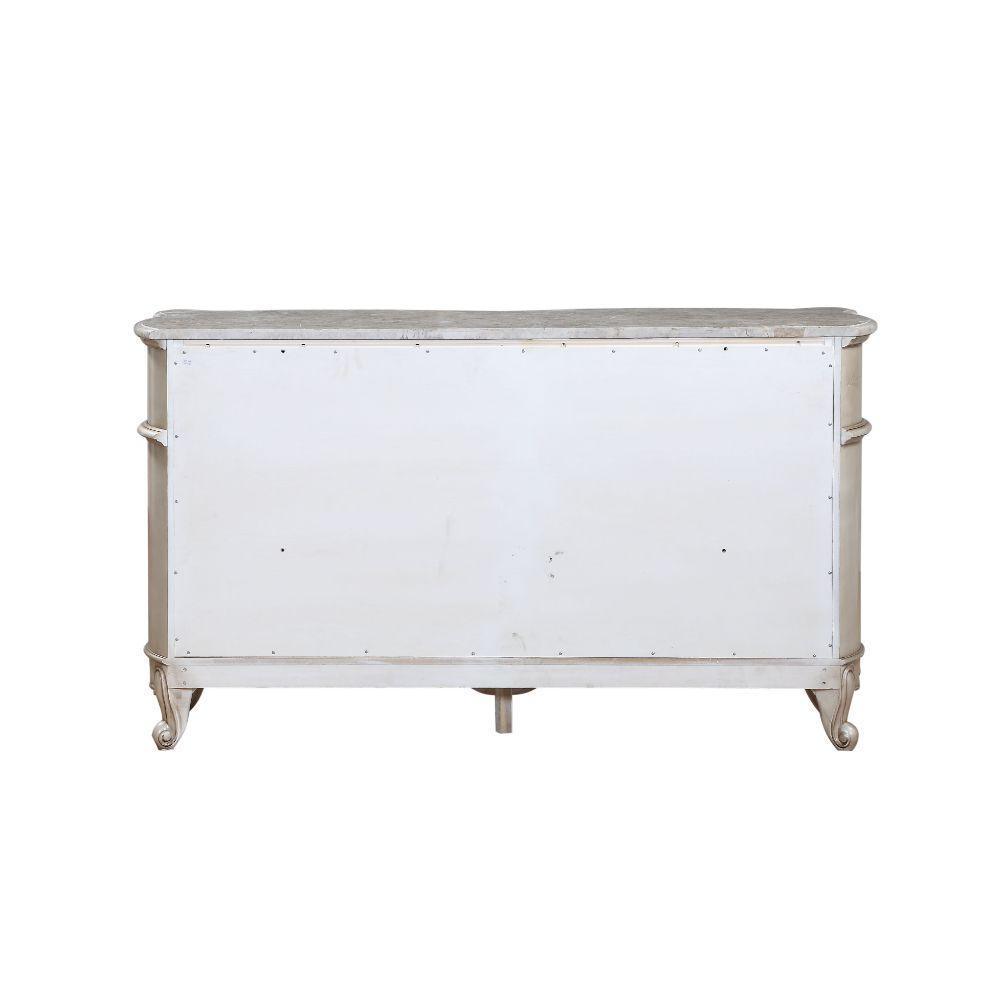 ACME Gorsedd Dresser w/Marble Top, Marble & Antique White FredCo