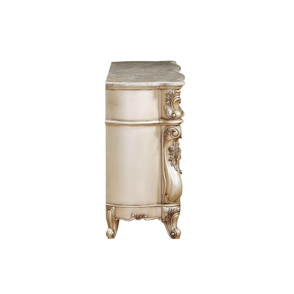 ACME Gorsedd Dresser w/Marble Top, Marble & Antique White FredCo