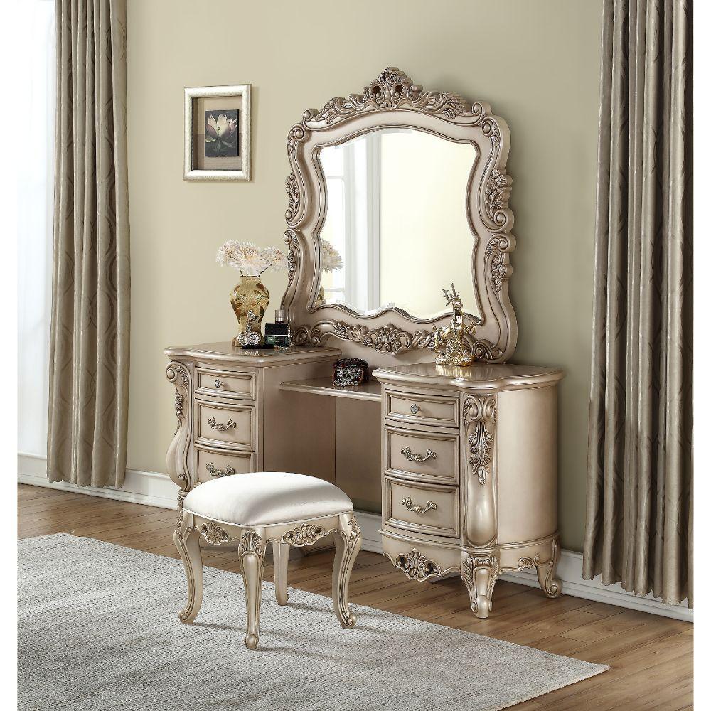ACME Gorsedd Vanity Desk & Mirror, Antique White FredCo