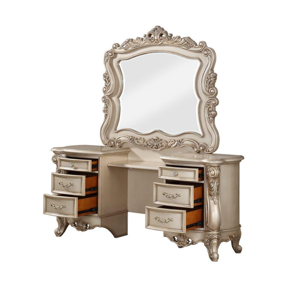 ACME Gorsedd Vanity Desk & Mirror, Antique White FredCo