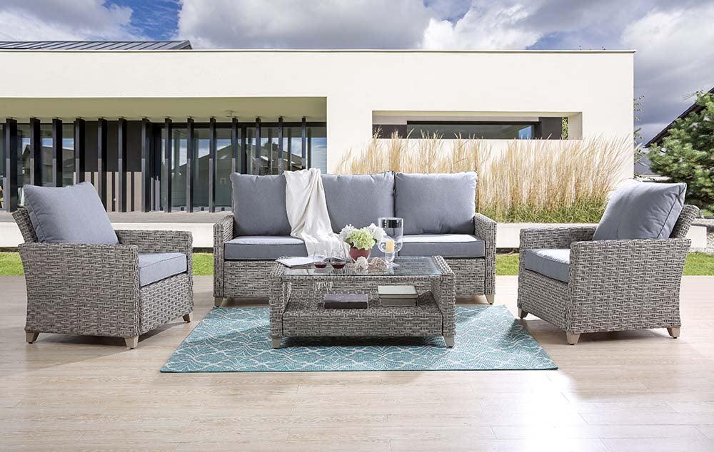 ACME Greeley 4PC Pack Patio Sofa Set, Gray Fabric & Gray Finish FredCo