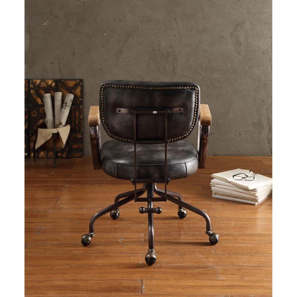 ACME Hallie Executive Office Chair, Vintage Black Top Grain Leather FredCo