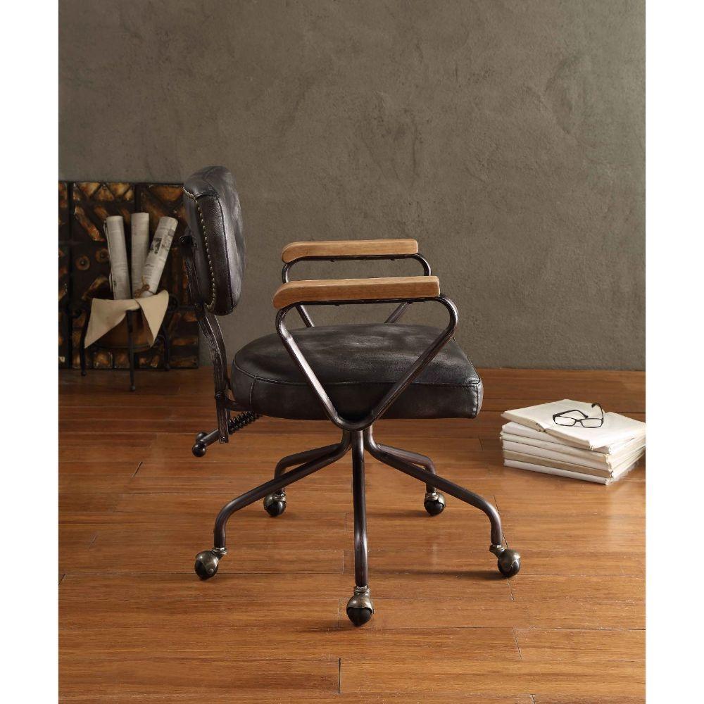 ACME Hallie Executive Office Chair, Vintage Black Top Grain Leather FredCo