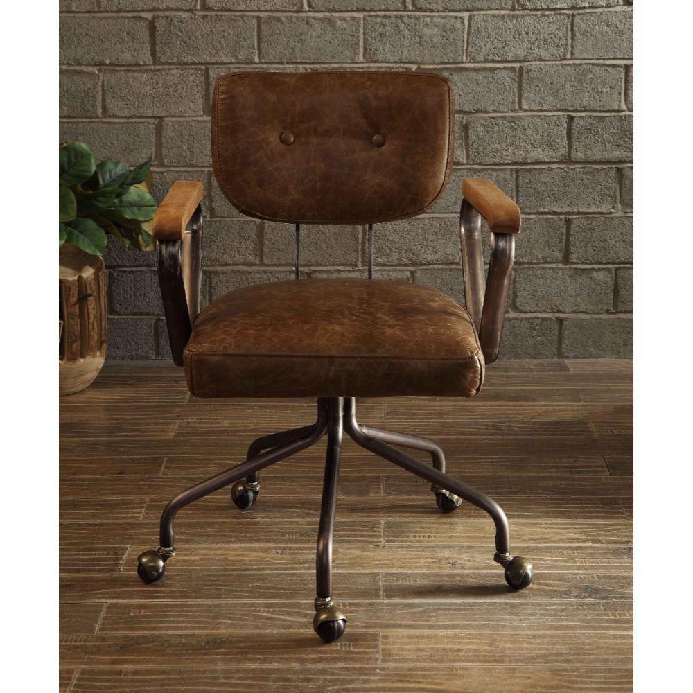 ACME Hallie Executive Office Chair, Vintage Whiskey Top Grain Leather FredCo