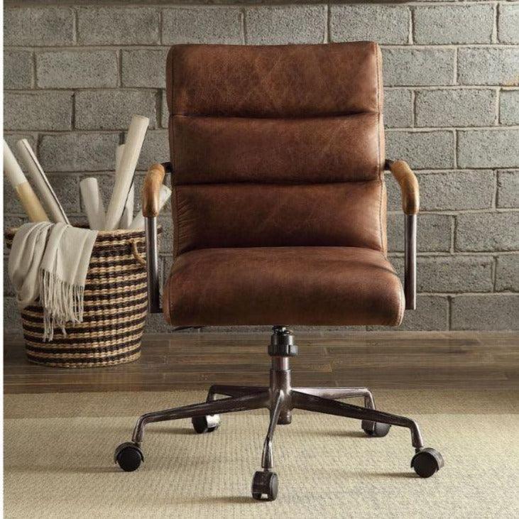ACME Harith Executive Office Chair, Retro Brown Top Grain Leather FredCo