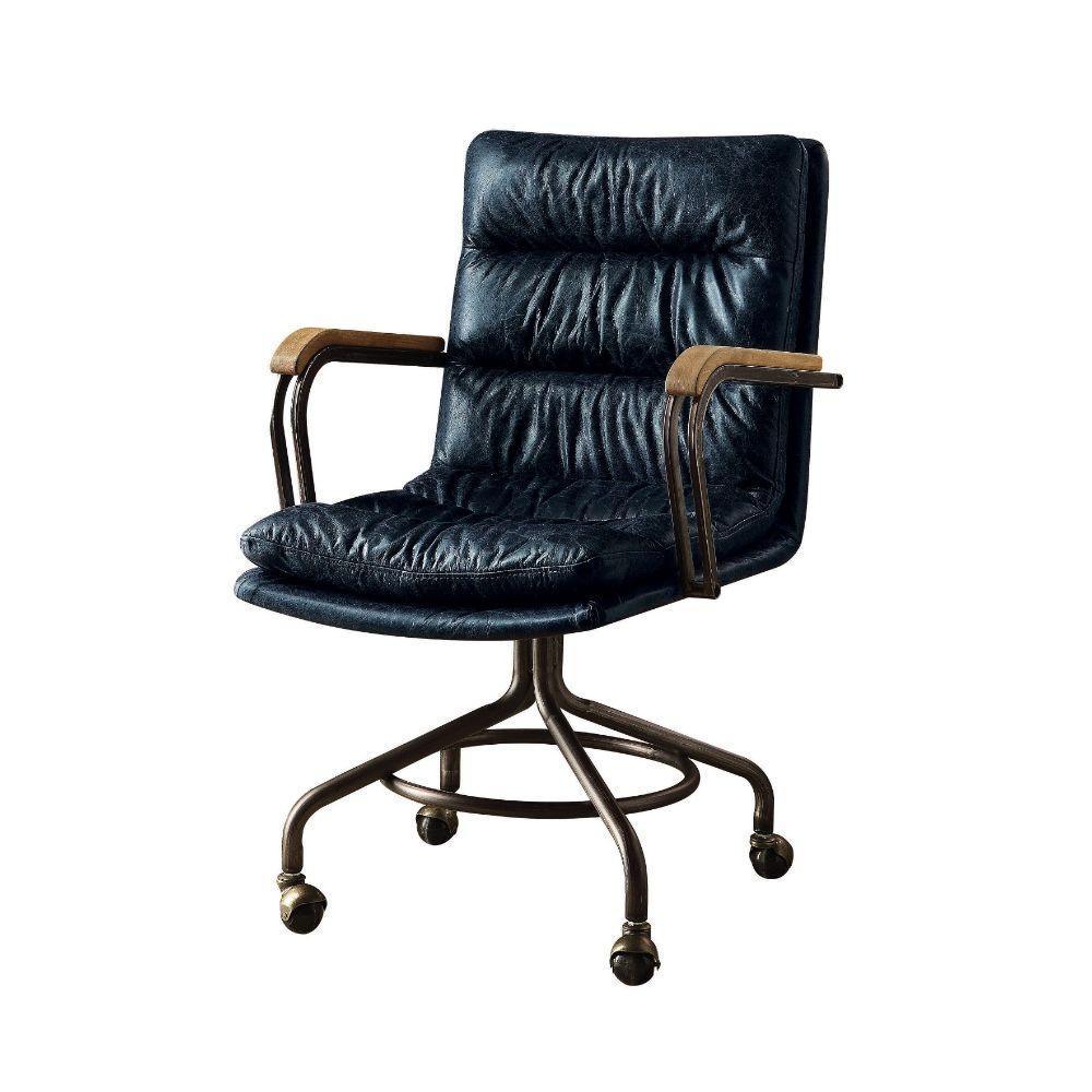 ACME Harith Executive Office Chair, Vintage Blue Top Grain Leather FredCo