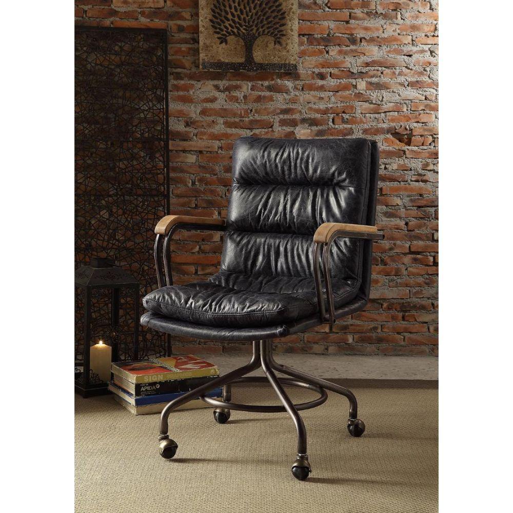 ACME Harith Executive Office Chair, Vintage Blue Top Grain Leather FredCo
