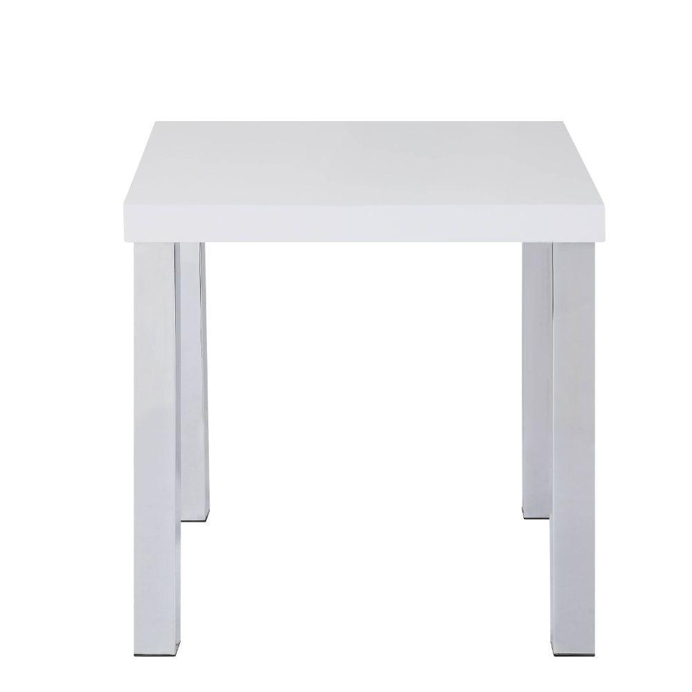 ACME Harta End Table, White High Gloss & Chrome FredCo
