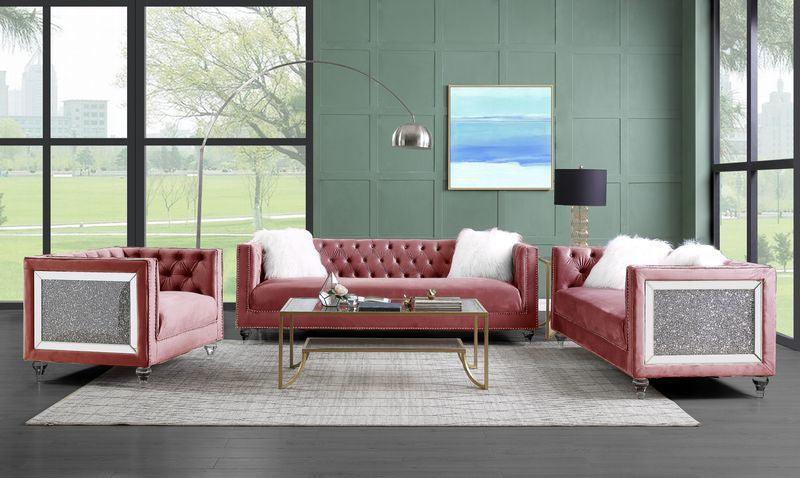 ACME HeiberoII Sofa w/2 Pillows, Pink Velvet FredCo
