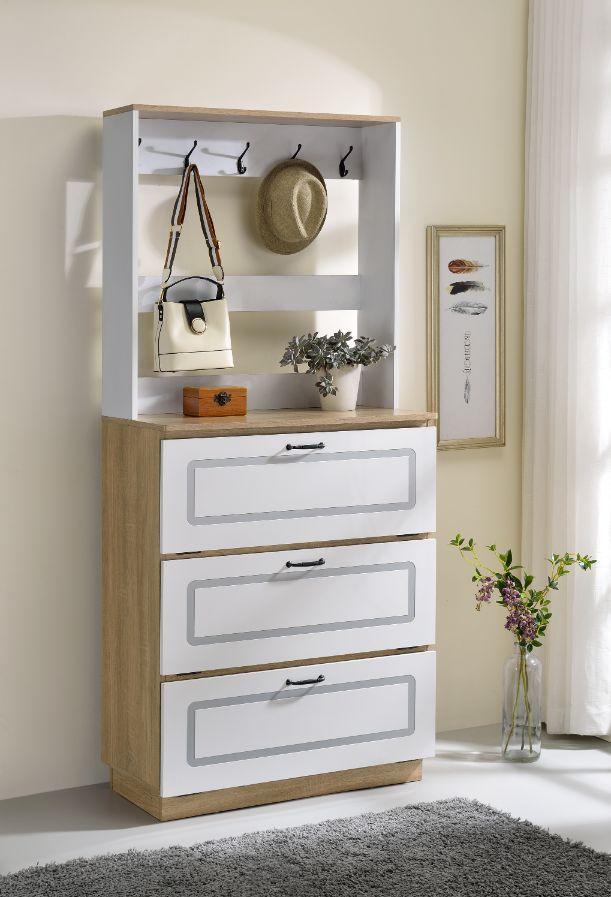ACME Hewett Shoe Cabinet, Light Oak & White Finish FredCo