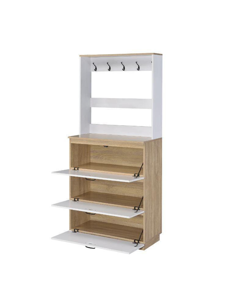 ACME Hewett Shoe Cabinet, Light Oak & White Finish FredCo
