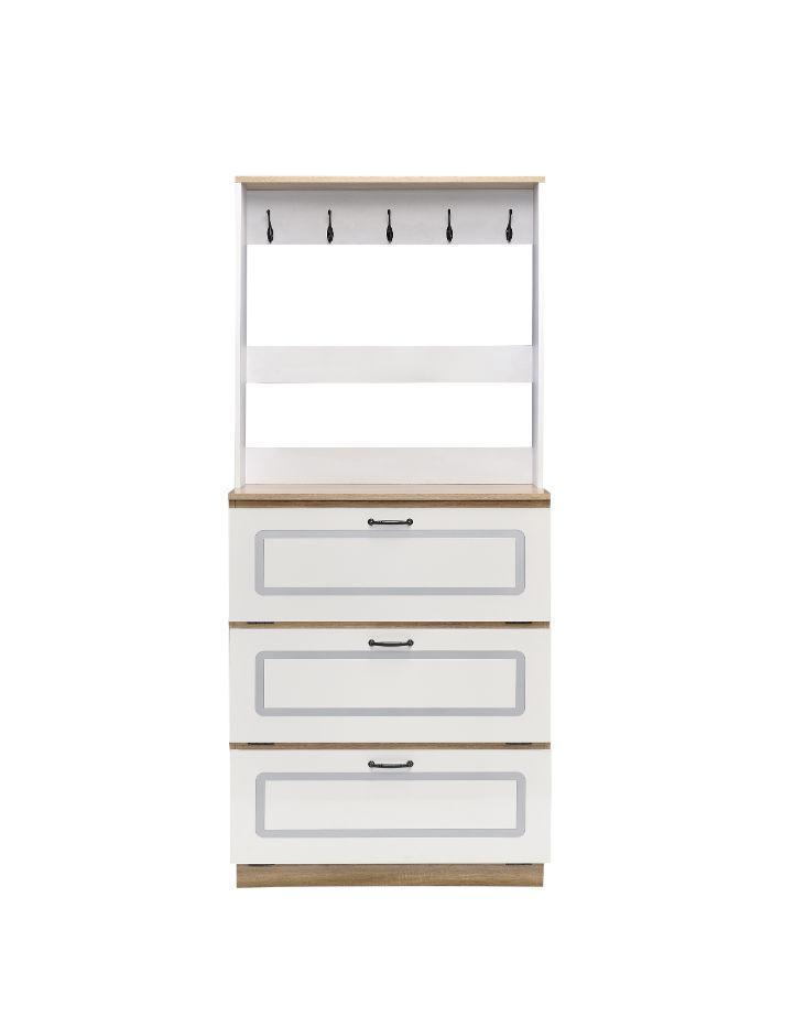 ACME Hewett Shoe Cabinet, Light Oak & White Finish FredCo