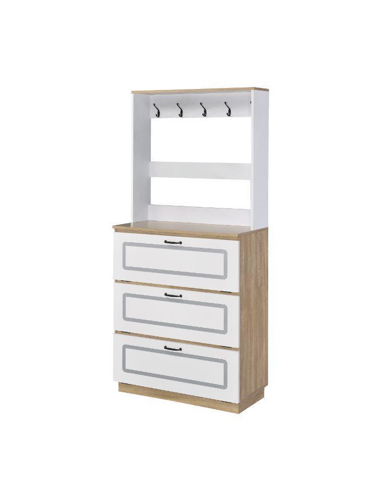 ACME Hewett Shoe Cabinet, Light Oak & White Finish FredCo