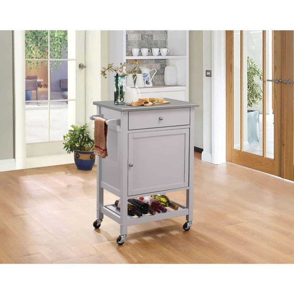 ACME Hoogzen Kitchen Cart, Stainless Steel & Gray FredCo