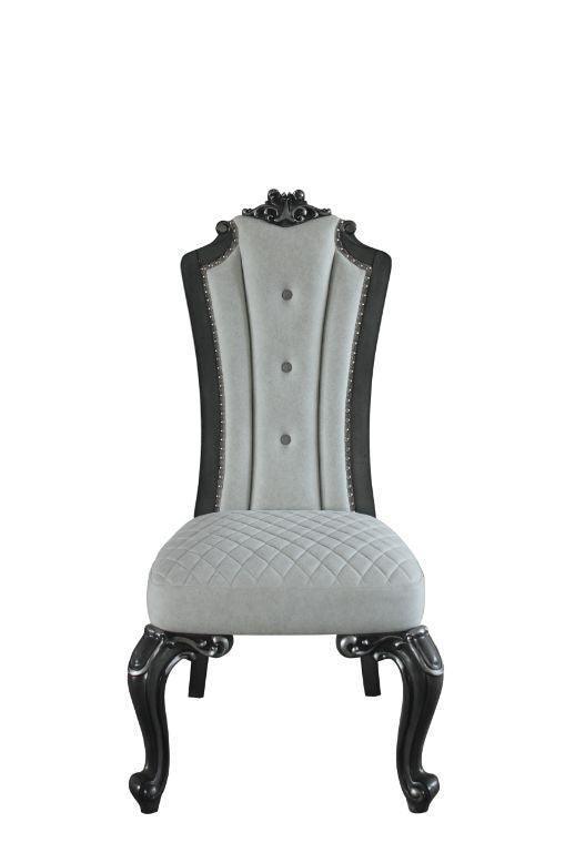 ACME House Beatrice Side Chair, Two Tone Beige Fabric & Charcoal Finish FredCo