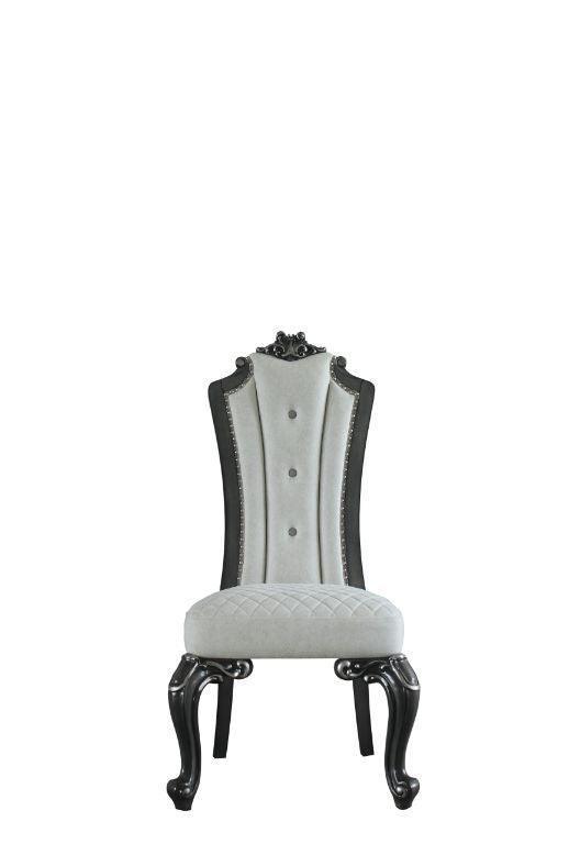 ACME House Beatrice Side Chair, Two Tone Beige Fabric & Charcoal Finish FredCo