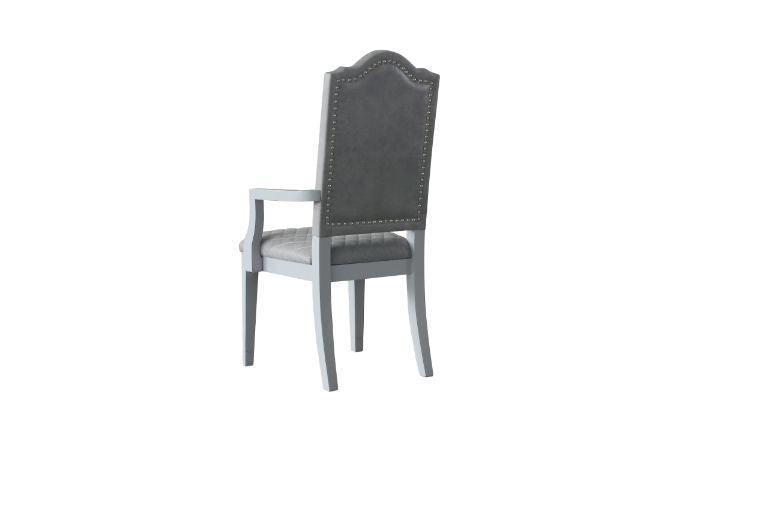 ACME House Marchese Arm Chair, Two Tone Gray Fabric & Pearl Gray Finish FredCo