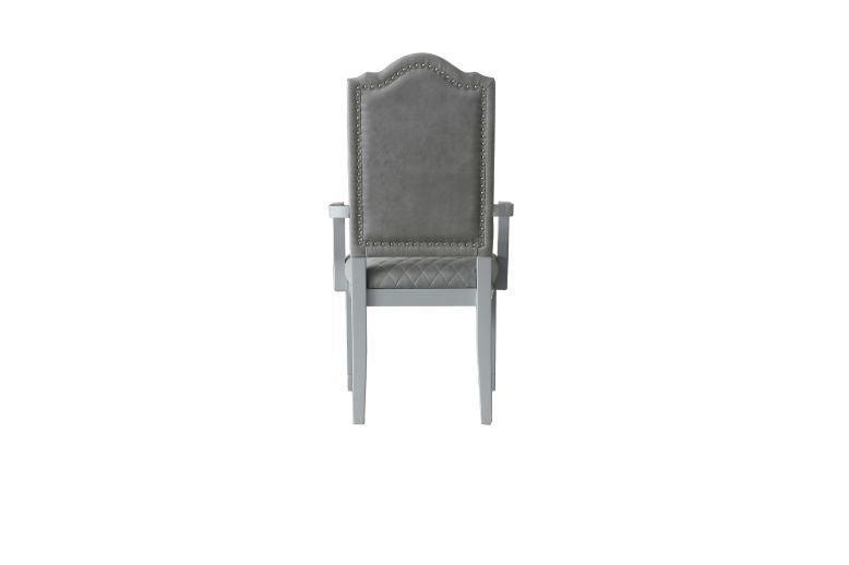 ACME House Marchese Arm Chair, Two Tone Gray Fabric & Pearl Gray Finish FredCo