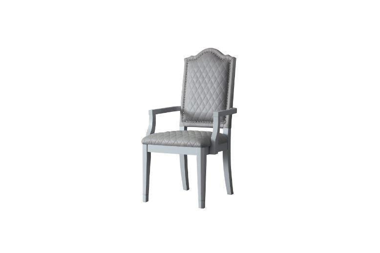 ACME House Marchese Arm Chair, Two Tone Gray Fabric & Pearl Gray Finish FredCo