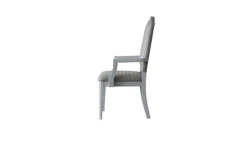ACME House Marchese Arm Chair, Two Tone Gray Fabric & Pearl Gray Finish FredCo