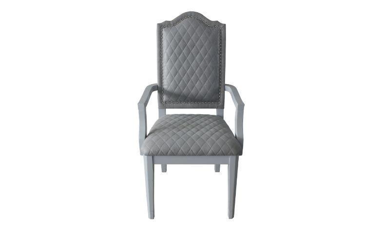 ACME House Marchese Arm Chair, Two Tone Gray Fabric & Pearl Gray Finish FredCo