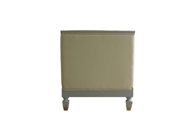 ACME House Marchese Chair w/Pillow, Pearl White PU, Two Tone Beige Fabric, Gold & Pearl Gray Finish FredCo