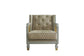 ACME House Marchese Chair w/Pillow, Pearl White PU, Two Tone Beige Fabric, Gold & Pearl Gray Finish FredCo
