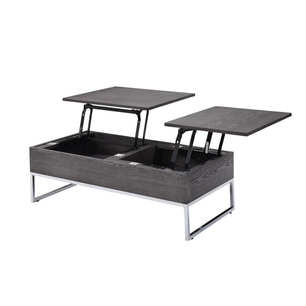 ACME Iban - Coffee Table w/Lift Top, Gray Oak & Chrome FredCo