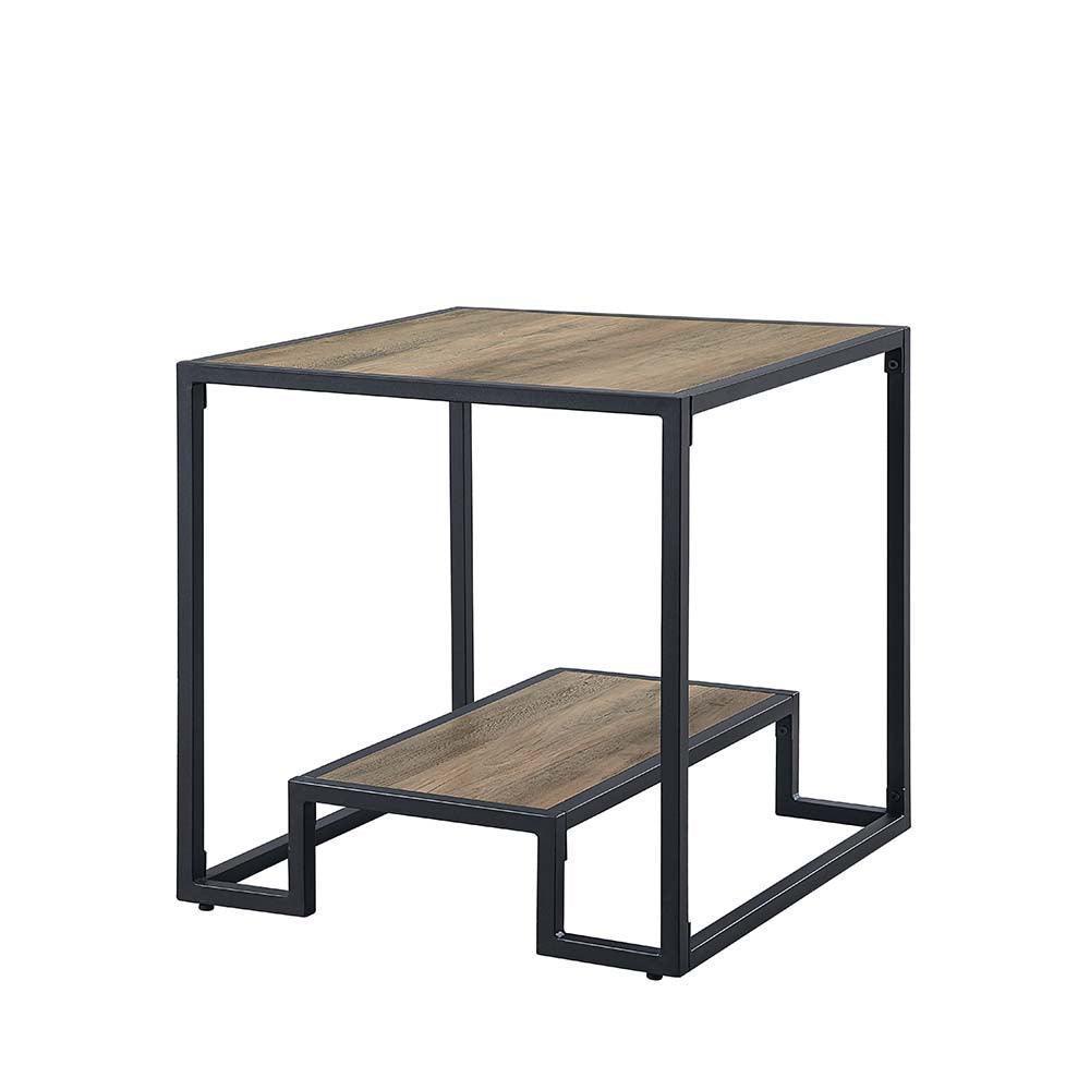 ACME Idella End Table, Rustic Oak & Black Finish FredCo