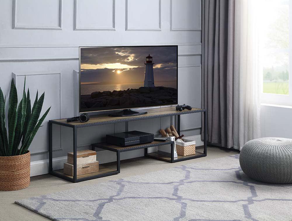 ACME Idella TV Stand, Rustic Oak & Black Finish FredCo