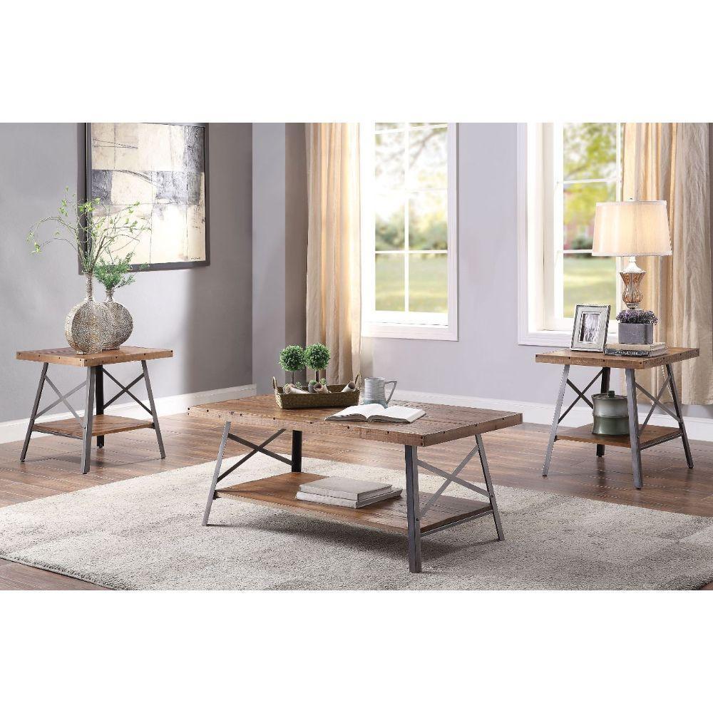 ACME Ikram Coffee Table, Weathered Oak & Sandy Black FredCo