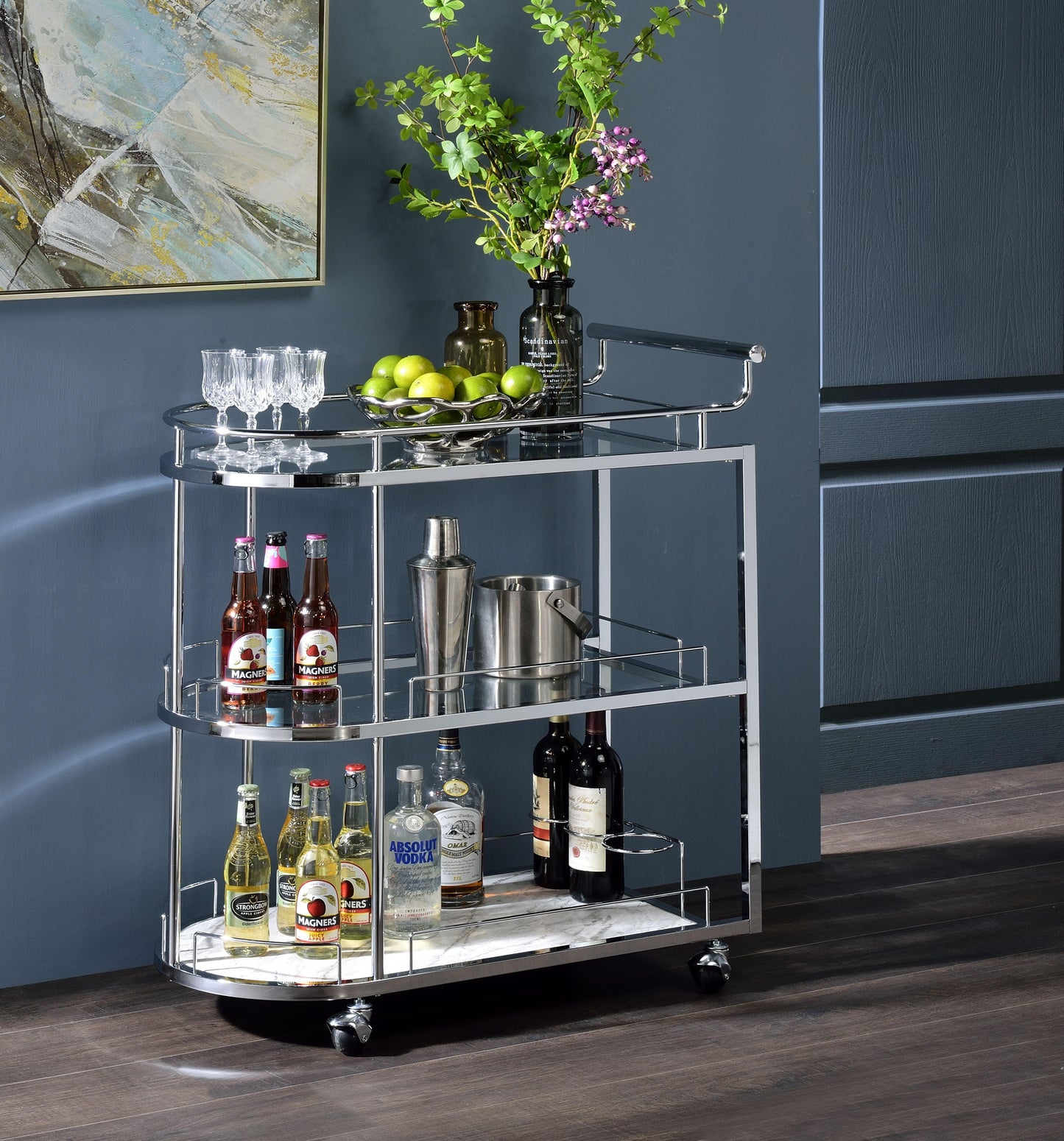 ACME Inyo Serving Cart, Clear Glass & Chrome Finish FredCo