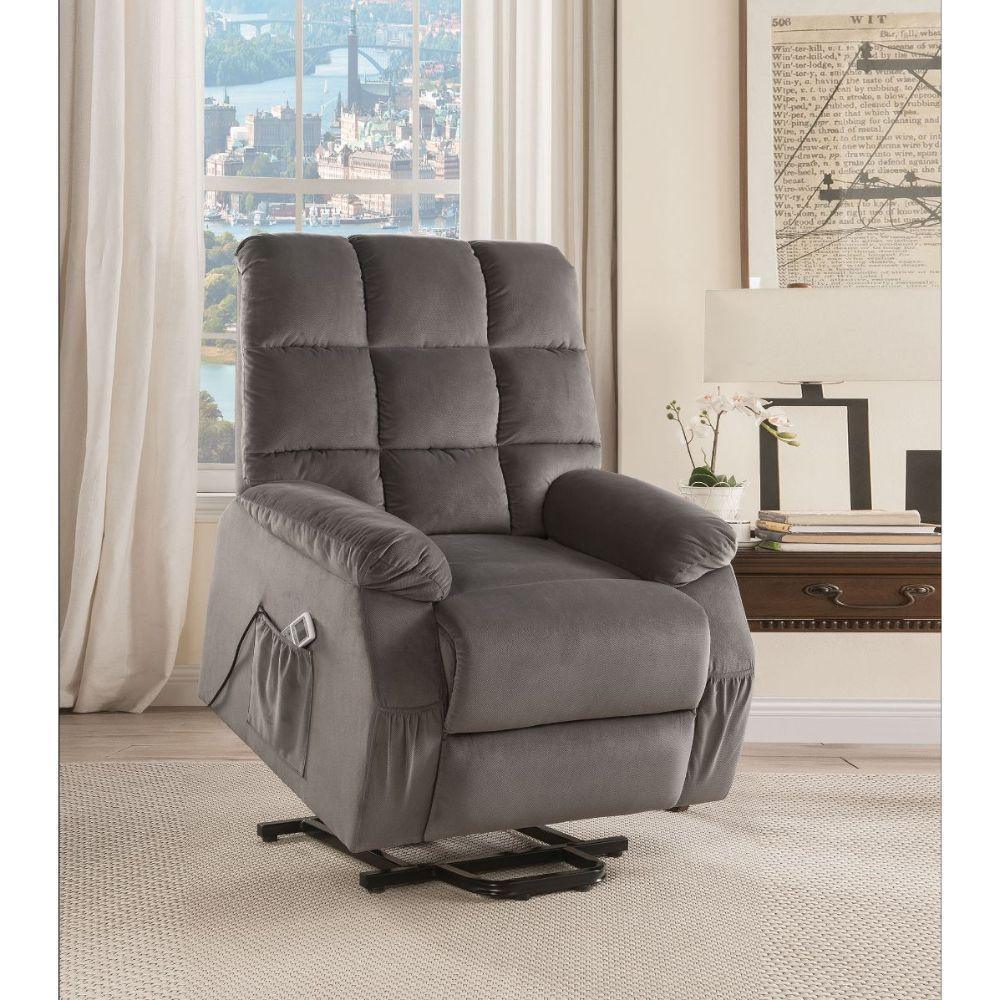 ACME Ipompea Recliner w/Power Lift & Massage, Gray Velvet FredCo