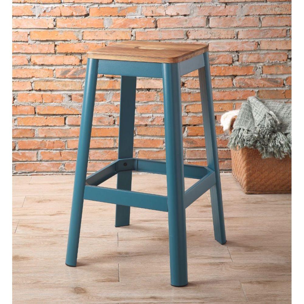 ACME Jacotte Bar Stool (1Pc), Natural & Teal, 30" Seat Height FredCo