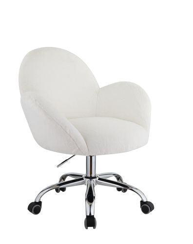 ACME Jago Office Chair, White Lapin & Chrome Finish FredCo
