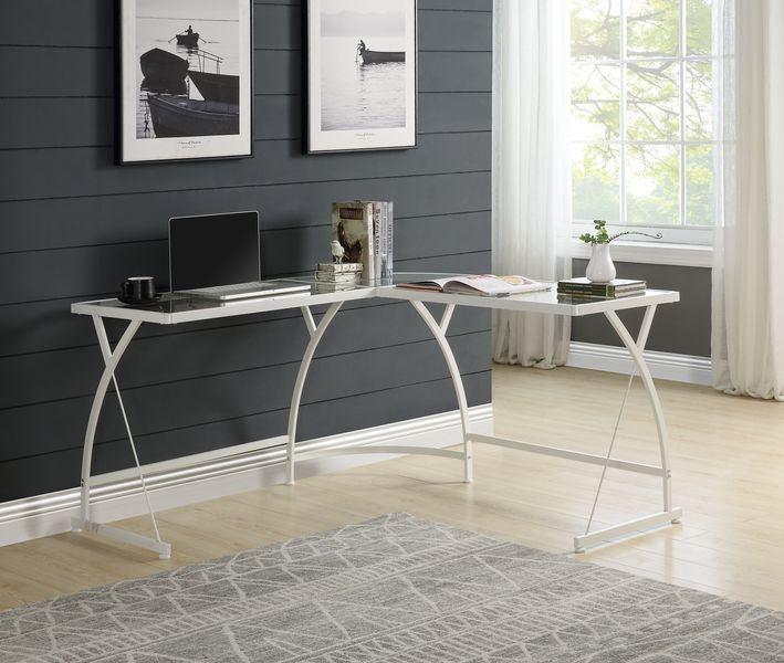 ACME Janison Computer Desk, Clear Glass & White Finish FredCo