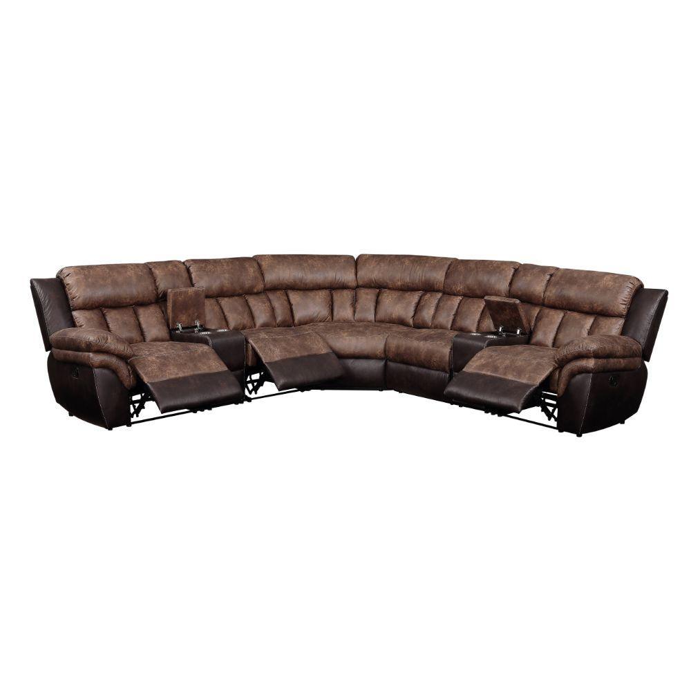 ACME Jaylen Sectional Sofa (Motion), Toffee & Espresso Polished Microfiber FredCo