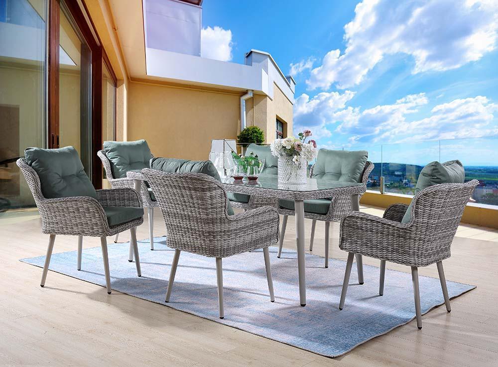 ACME Jenneva 7Pc Patio Dining Set, Night Green Fabric & Gray Finish FredCo