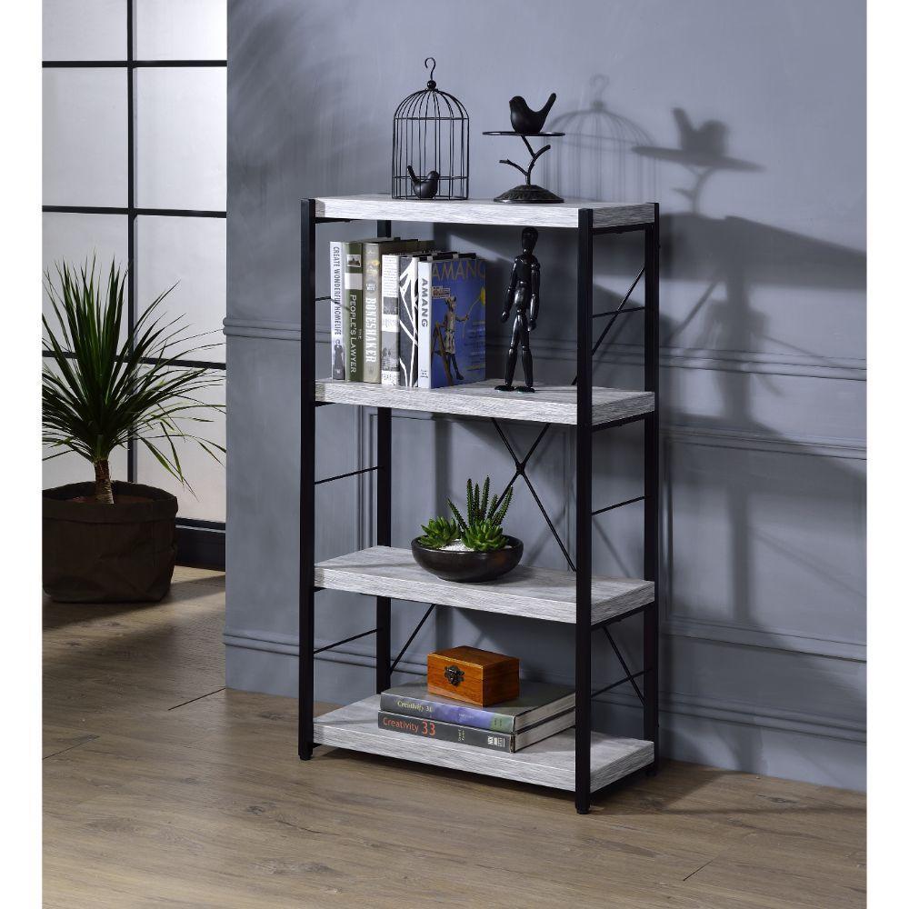 ACME Jurgen Bookshelf, Antique White & Black FredCo
