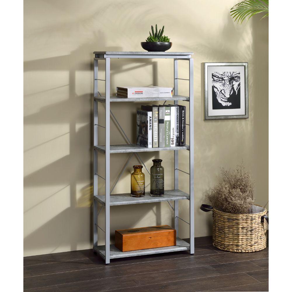 ACME Jurgen Bookshelf, Faux Concrete & Silver FredCo