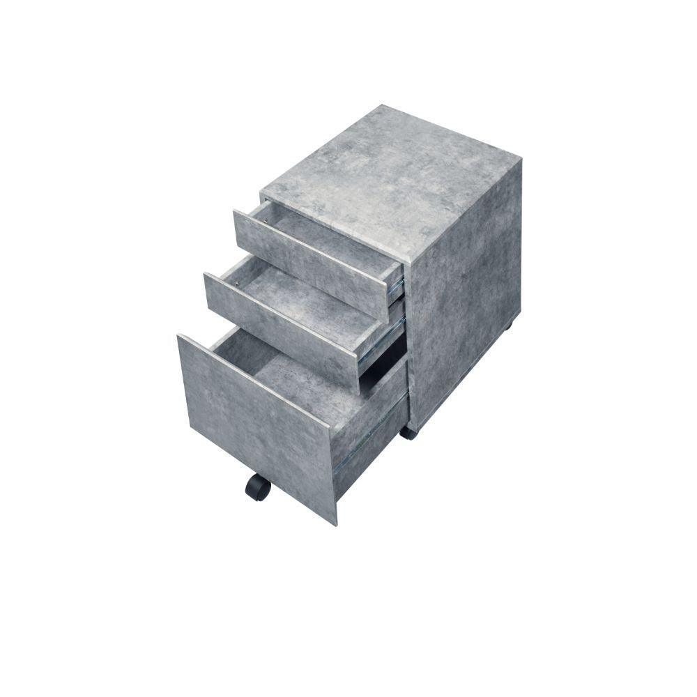 ACME Jurgen File Cabinet, Faux Concrete & Silver FredCo