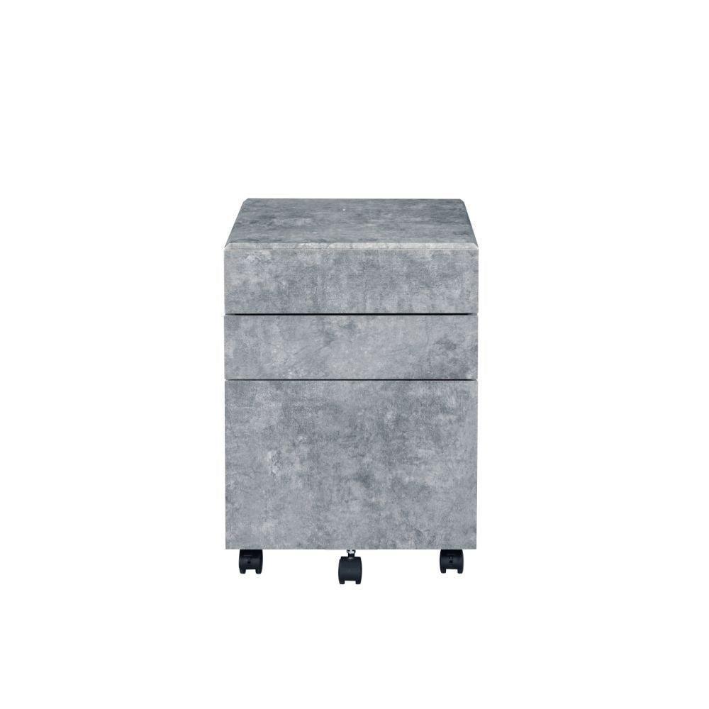ACME Jurgen File Cabinet, Faux Concrete & Silver FredCo