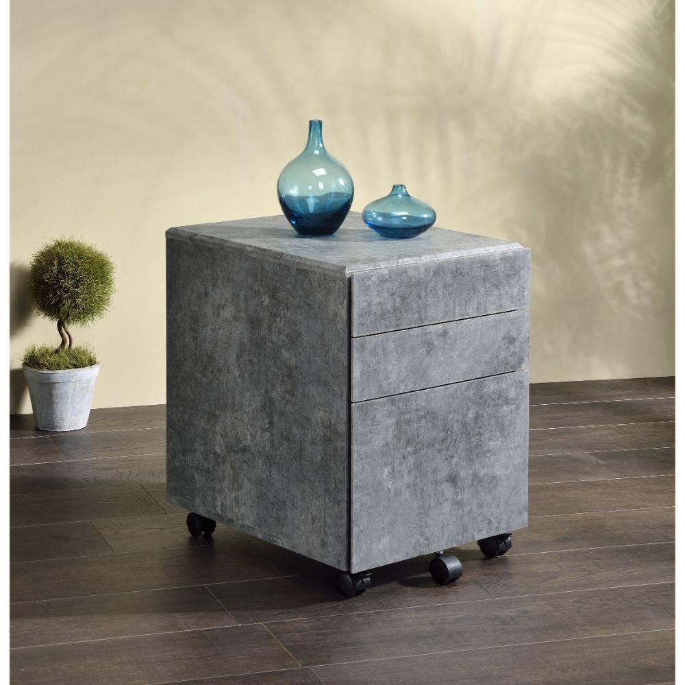 ACME Jurgen File Cabinet, Faux Concrete & Silver FredCo