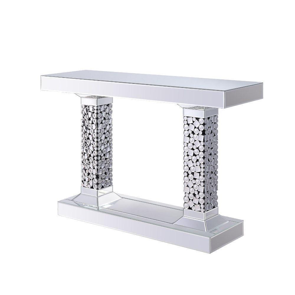 ACME Kachina Console Table, Mirrored & Faux Diamonds 90446 FredCo