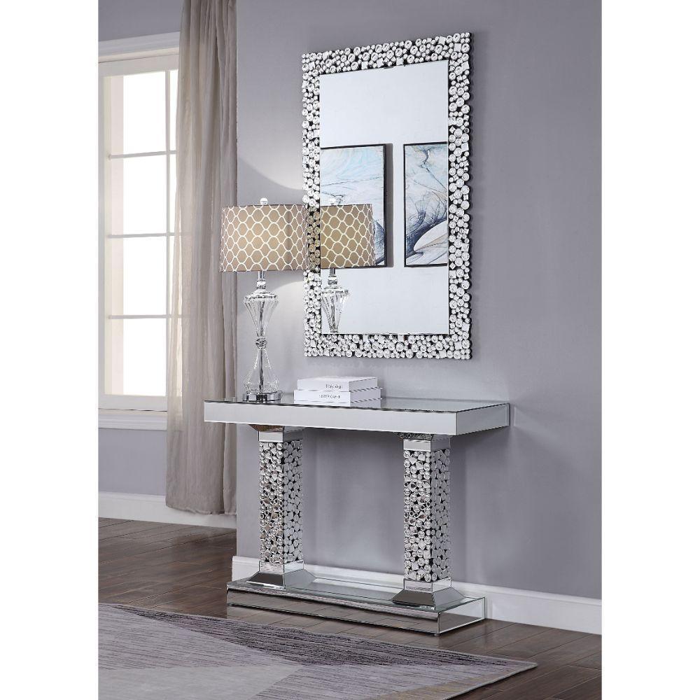ACME Kachina Console Table, Mirrored & Faux Diamonds 90446 FredCo