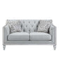 ACME Katia Loveseat w/2 Pillows, Light Gray Linen & Weathered White Finish FredCo