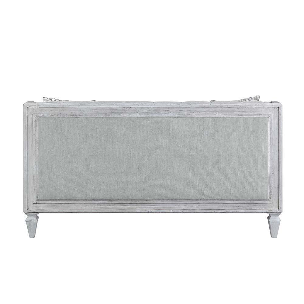 ACME Katia Loveseat w/2 Pillows, Light Gray Linen & Weathered White Finish FredCo